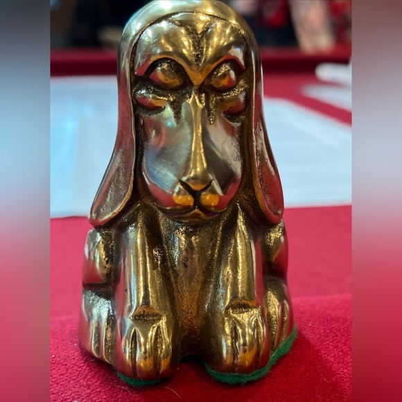 Basset HOUND SOLID BRASS DOG Puppy Droopy Ears 3” Tall golden Heavy Figurine MCM - Picture 7 of 15